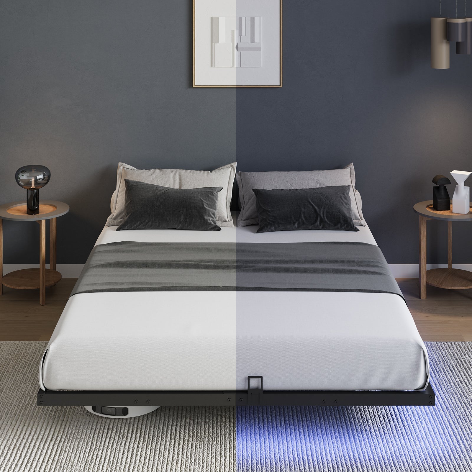 Floating Bed Frame with LED Lights