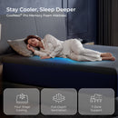 Woman sleeping on the CoolNest Pro memory foam mattress with four-stage cooling, full-depth ventilation and 7-zone support #Thickness_12,14,16