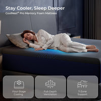 Woman sleeping on the CoolNest Pro memory foam mattress with four-stage cooling, full-depth ventilation and 7-zone support #Thickness_12,14,16