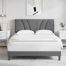 Classic Luxe grey upholstered bed frame with adjustable segmented headboard and white bedding in a modern bedroom.