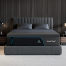 SweetNight CoolNest Ultra 16 inch memory foam mattress on an upholstered bed in a dark wood bedroom #Thickness_16
