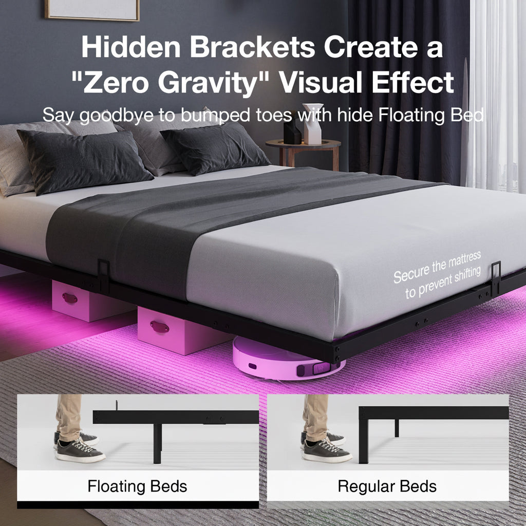 Floating Bed Frame with LED Lights SweetNight