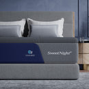 Close-up of the CoolNest Pro mattress corner showing the navy and gray cover with SweetNight logo #Thickness_12,14,16