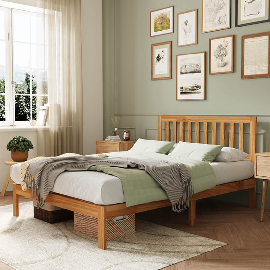 Solid Wood Bed Frame with Headboard