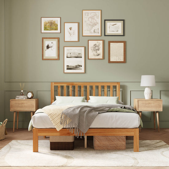 Solid Wood Bed Frame with Headboard